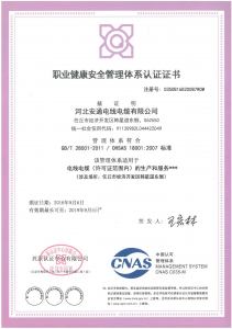 職業(yè)健康安全管理體系認證證書