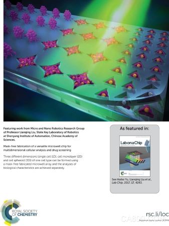 
                      近日，國(guó)際學(xué)術(shù)期刊LabonaChip以后封面形式，刊載了中國(guó)科學(xué)院沈陽(yáng)自動(dòng)化研究所微納米課題組利用機(jī)器人化的微納操控和組裝技術(shù)在多維細(xì)胞裝配領(lǐng)域的最新研究成果。

  工程技術(shù)與生命科學(xué)的融合已成為引領(lǐng)科技創(chuàng)新前沿的熱點(diǎn)方向之一，將細(xì)胞排列、組裝成特定的構(gòu)型，對(duì)于藥物研發(fā)、生物傳感以及類生命機(jī)器人研究等方面具有重要意義