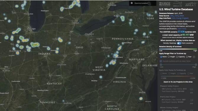　　美國地質(zhì)調(diào)查局（USGS）、美國能源部（DOE）與美國能源部勞倫斯伯克利國家實驗室，以及美國風(fēng)能協(xié)會合作，共同發(fā)布了美國風(fēng)電機組數(shù)據(jù)庫（USWTDB，United States Wind Turbine Database）和USWTDB瀏覽器，以便（公眾）訪問這項新的公共數(shù)據(jù)庫。

　　
　　這項新的風(fēng)電機組數(shù)據(jù)庫是美國風(fēng)電機組位置和機型特性的綜合數(shù)據(jù)集，比現(xiàn)有的風(fēng)電機組數(shù)據(jù)庫更容易獲取、更準(zhǔn)確，而且更新頻率也更高