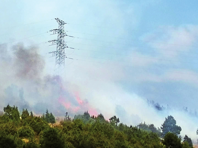 
　　5月22日，云南省大理經(jīng)濟(jì)開發(fā)區(qū)山林發(fā)生火情。　李燦斌 攝

　　5月22日，云南電網(wǎng)大理片區(qū)上演驚險一幕