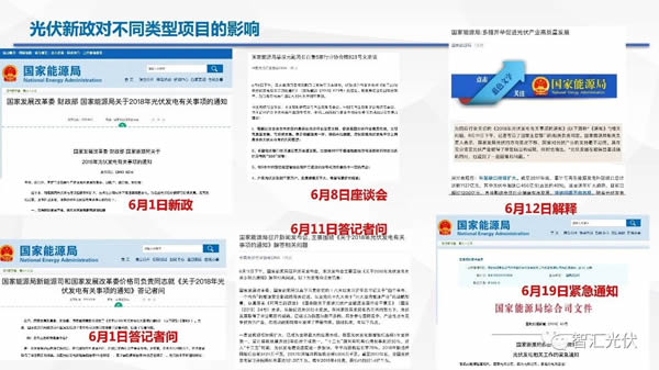                                         
	　　光伏新政對于不同類型項目的影響

	　　6月1日，三部委下發(fā)了823號文件；之后，圍繞該文件也做了諸多的解釋。

	

	　　此次新政并未采取一刀切的方式，對不不同的項目類型，新政的影響不同