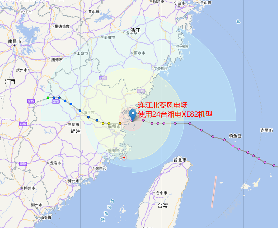                        2018年7月11日上午9時10分，第8號超強(qiáng)臺風(fēng)“瑪利亞”正面襲擊福建省連江縣黃岐半島，根據(jù)公開信息顯示，沿海最大風(fēng)力達(dá)到17級（58.8米/秒）。連江北茭風(fēng)電場正位于黃岐半島，共布置24臺湘電風(fēng)能XE82-2000風(fēng)力發(fā)電機(jī)組，正面登陸黃岐半島的“瑪利亞”也因此成為連江北茭風(fēng)電場投產(chǎn)以來所遭遇的最強(qiáng)臺風(fēng)，這為驗證湘電風(fēng)能機(jī)組的抗臺性能提供了一次絕佳機(jī)會