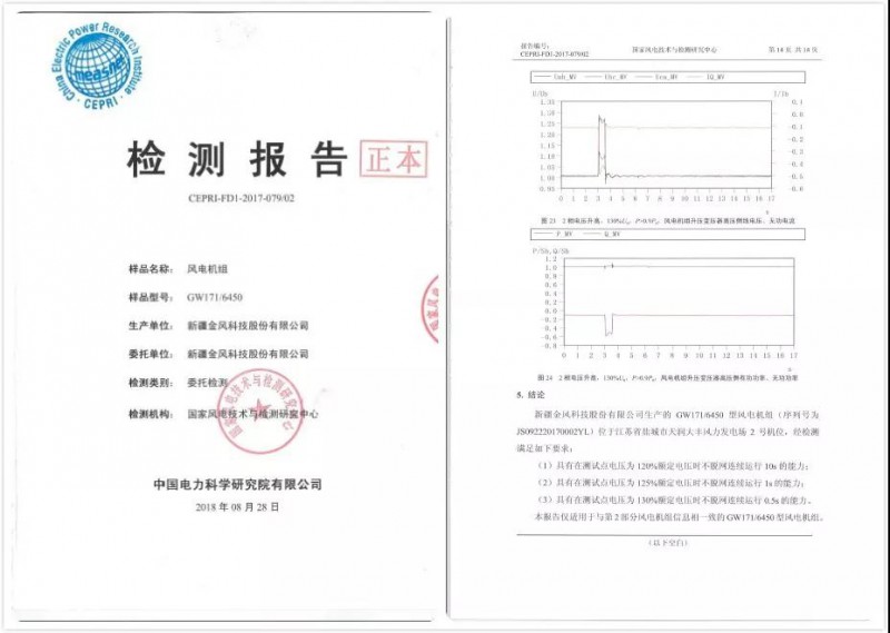                        　　2018年8月，新疆金風科技股份有限公司（下稱“金風科技”）自主研發(fā)的海上6S產品平臺，成功獲得由“國家風電技術與檢測研究中心”頒發(fā)的“風電機組高電壓穿越能力”檢測報告，是目前為止通過此項認證的國內容量最大的海上風電機組。充分證實了金風科技6S平臺優(yōu)越的電網適應性，接入系統(tǒng)的性能更穩(wěn)定