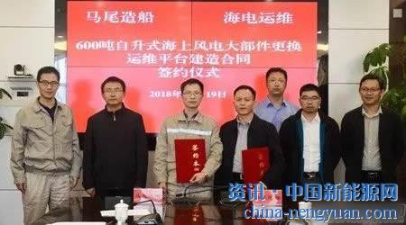                                                                                                                                                                     
	　　10月19日，福建馬尾造船與福建海上風電運維服務(wù)有限公司（海電運維）簽訂1艘600 噸級自升式海上風電大部件更換運維平臺。該平臺計劃于2020年上半年投入運營，屆時海電運維將